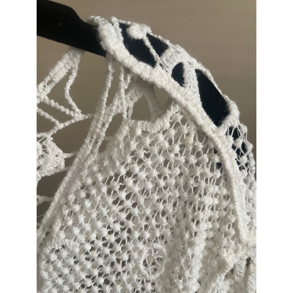 Boho White Cotton Crochet Lace Long Sleeve Dress Tunic Indie Festival Medium - Picture 6 of 6